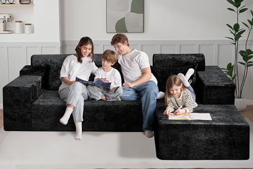 Image of HABUTWAY 105 inch L-Shape Modular Sectional Sofa Couch for Living Room,No Assembly Required,Modular Comfy Sofa with Deep Seat for Living Room Bedroom,Luxury Distressed Velvet(Right,Black)