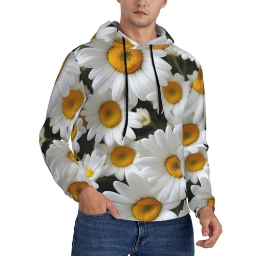 Sweat à capuche noir XXL imprimé marguerites blanches pour homme polyvalent