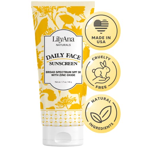 LilyAna Naturals SPF 30 Mineral Face Moisturizer - Zinc Oxide Sunscreen for Sensitive Skin, 3.0oz