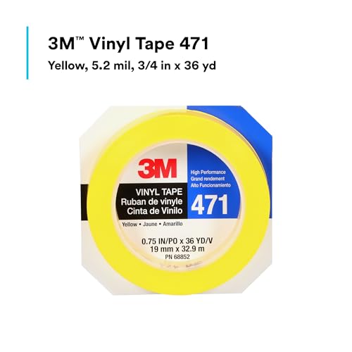 Image of 3M Vinyl Tape 471, 3 /4 in x 36 yd, Yellow, 1 Roll, Yellow Floor Tape, Paint Alternative for Floor Marking, Social Distancing, Color Coding, Safety Marking