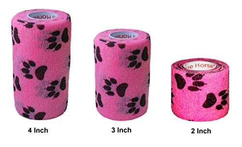 Image of Vet Wrap Wrap Tape (Pink with Paws) (2 Pack) (4 Inch x 15 feet) Self Adhesive Adherent Adhering Cohesive Flex Self Stick Bandage Grip Roll Dog Cat Pet Horse