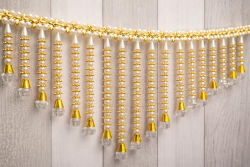Image of Decorative Golden Beads Toran for Door | Handmade Look Hanging Bandarwal | 3 Feet Length | Lightweight & Reusable Festive Home Decor for Diwali, Pooja & Wedding