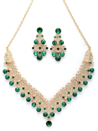 Sukkhi Inspiring Fashionable AD Stone Diamond Studded Gold Plated Green Choker Necklace with Dangle Earring Jewellery Set For Women & Girls|NS107352