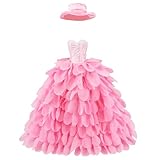 Barwa Pink Dress with Hat Evening Princess Party Clothes Wears Dress Outfit Set for Barbie Doll