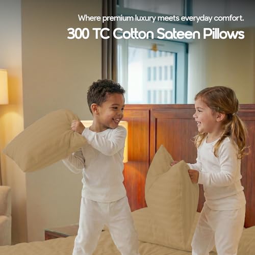 Image of LINENWALAS Cotton 300 TC Standard Size Pillow Cover | 2 cm Sateen Stripe Design | Cloud-Soft, Breathable & Skin-Safe | Oeko-TEX Certified Hotel-Style Bedding (18x28 inch, Set of 2, Beige)