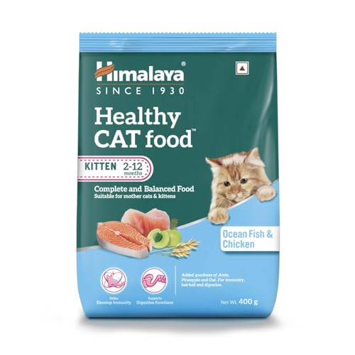 Image of Himalaya Healthy CAT Food | Kitten & Mother Cat | Ocean Fish & Chicken | 400g | Complete & Balanced Nutrition with Oats, Pineapple & Amla