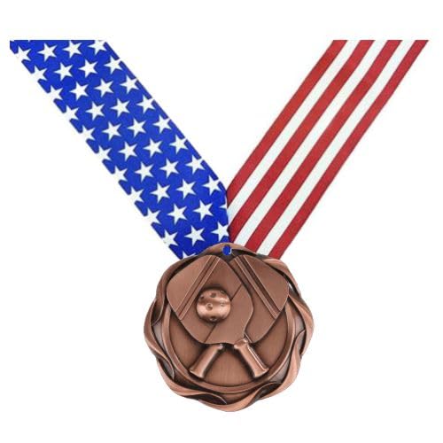Decade Awards Medalla Pickleball Fusion, oro, plata o bronce, medalla de bola de pepinillo con cinta de estrellas y rayas, 7,6 cm de ancho