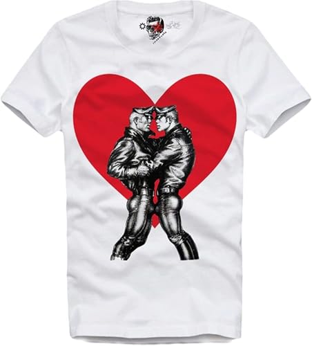 BHPLXJQMV Gay Lovers T-Shirt Tom of Finland LADS Master Servant BDSM Leather Fetish Graphic t Shirt - Unisex 100% Cotton Size S-3XL White