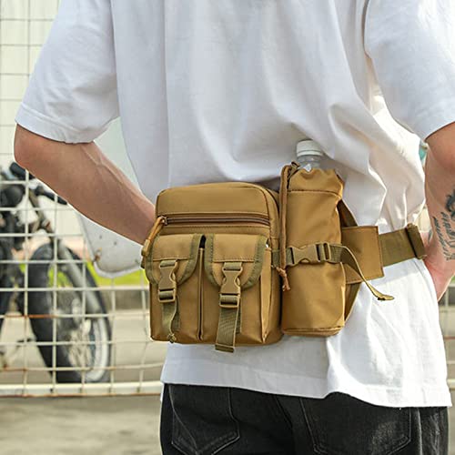 Jaugufiy Bolsa de cintura para esportes ao ar livre com suporte de garrafa, pochete tática para cicl