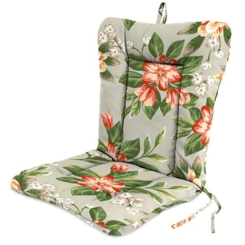 Outdoor Patio Chair Cushions in Gray/Peach Multicolor Floral Pattern | Rectangle & Reversible Dining/Lounge Chair Cushion with Ties | All Seasons UV, Water Fade & Stain Resistant