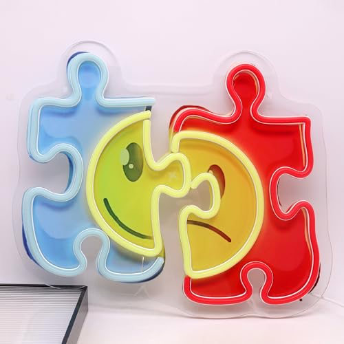 Image of Puzzle LED Neon Sign USB Powered for Wall Decor, Puzzle Neon Night Light Sign Dimmable for Room Party Decor Birthday Gifts
