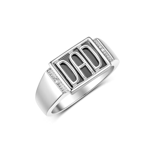 Image of Rylos Designer DAD Ring With Diamonds and Black Onyx Set in Sterling Silver Size 10