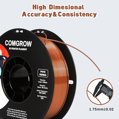 Image of Comgrow PETG 3D Printer Filament 1.75mm, High Precision and Tough 3D Printer Filament 1kg (2.2LBS), Dimensional Accuracy + /- 0.02 mm, Fit Most 3D Printers Brown