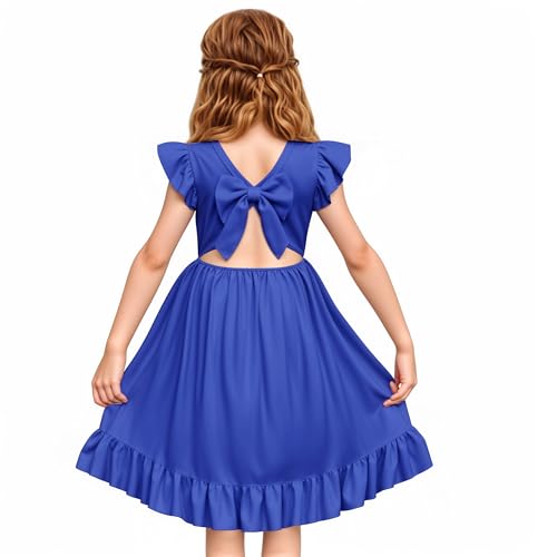 LQSZ Girls Summer Tie Back Dress Ruffle Sleeve A-Line for Beach Brithday Dance Party Size 3-12 Years