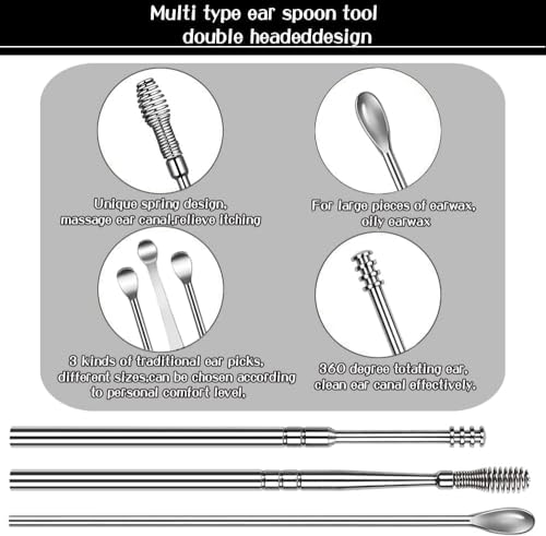 Image of 6 in 1 Ear Wax Cleaner Kedar's Resuable Ear Wax Cleaner Reusable Removal Kit Steel Ear Cleansing Tool Set Spiral Ear Curette Tool with Cleaning Brush For Kids Man & Woman (STEEL) (SILVER)
