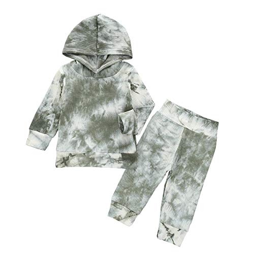 Toddler Baby Girl Boy Tie Dye Long Sleeve Sweatshirt Hoodie Tops Pants Velvet Fall Winter Tracksuit Outfit Set (Gray, 1-2 T)