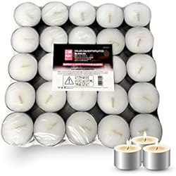 COM-FORT HOUSE | Velas de te Blancas | Pack velas de 100 Unidades | Velas de Té Calientaplatos | Tealight | 4 Horas de Duración | Velas Decorativas Sin Perfume |