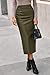BTFBM Skirts for Women Trendy Fall 2025 Elastic Waist Ruched Bodycon Slit Pencil Midi Leather Skirt Bussiness Casual(Army Green, Medium)