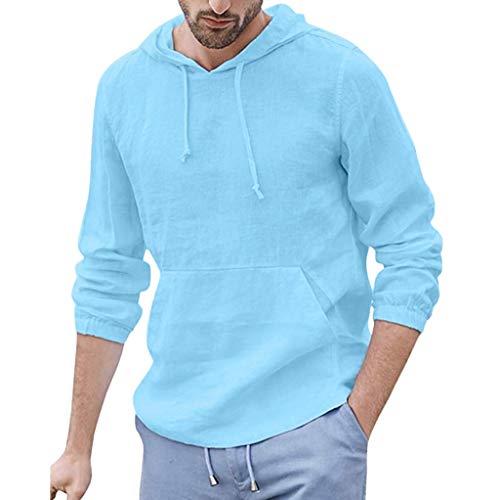 Ymosrh Big and Tall Hoodies for Men Baggy Cotton Linen Hooded Pocket Solid Long Sleeve Retro T Shirts Tops Hoodie