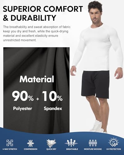 CL convallaria 4 or 5 Pack Mens Compression Shirt Workout Rash Guard Long Short Sleeve Undershirts for Athletic Gym Running2