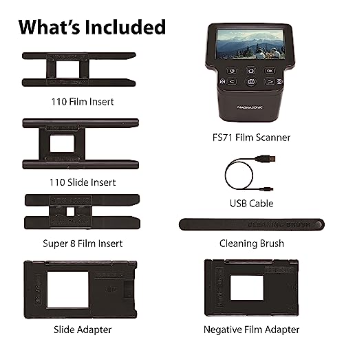 Magnasonic All-in-One 24MP Film Scanner with Large 5" Display & HDMI, Converts 35mm/126/110/Super 8 Film & 135/126/110 Slides into Digital Photos, Built-in Memory (FS71)