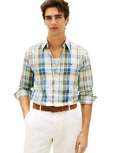 Image of Tommy Hilfiger Men's Long Sleeve Casual Linen Button Down Shirts in Regular Fit