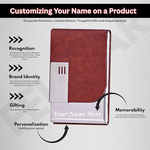 Image of FELSTAR Customized /Personalized Card Holder with Name Engraved, PU Leather Professional Business Visiting Card Holder /Credit Card Holders Men Women, Corporate Gift for Employees (Brown)