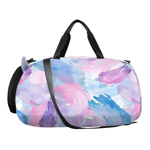 Happy Watercolor Painting Duffel Bag with Shoes Compartment Lightweight Travel Duffel with Adjustable Strap for Travel, Swimming, Dance, Ballet2