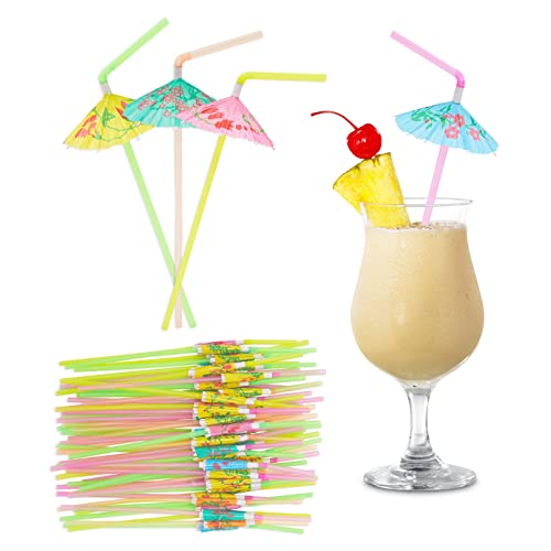 Umbrella Straws For Cocktail Drinks, Tropical Garnish, Aloha Party Supplies (150 Pack) #TOP28