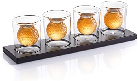 Golf Whiskey Tasting Glass Set of 4 with Flight Board, Unique and Funny Golf Gifts for Men, Beer Tasting Flight Sampler, 6oz Double Wall Old Fashioned Glass for Shot, Tequila, Bourbon, Cocktail,Scotch