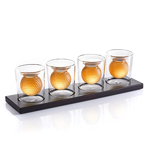 Golf Whiskey Tasting Glass Set Of 4 With Flight Board, Unique And Funny Golf Gifts For Men, Beer Tasting Flight Sampler, 6Oz Double Wall Old Fashioned Glass For Shot, Tequila, Bourbon, Cocktail,Scotch #TOP19