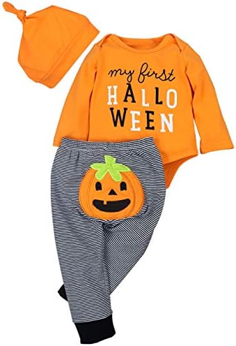 Newborn Halloween Costumes Pumpkin Pants Long Sleeve Outfits Set Baby Boys Girls Clothes My First Halloween(0-3M)