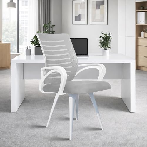 Image of ROSE Elite | 3 Years Brand Warranty | Ergonomic Office Chair, Study, WFH, Revolving, Rolling, Desk, Task, Laptop, Student Chair (White & Grey, Elite MB Reception)