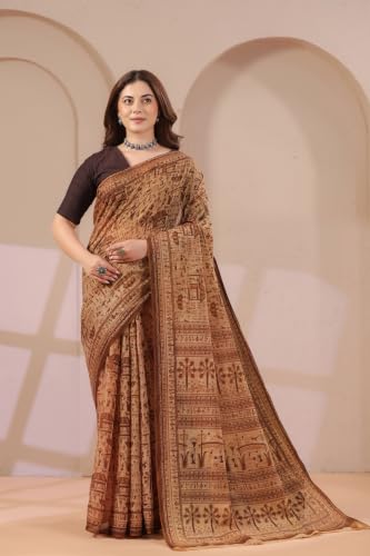 Image of TAMAIRA FASHION Off White Mulmul Pure Cotton Saree For Woman Warli Printed|Office Wear Daily Wear Sarees For Women Without Blouse Piece (Available in 21 Colours)