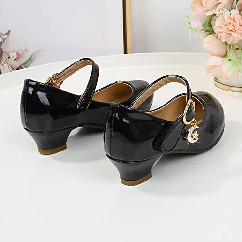 Baby Girls Kid Child Sandals Summer Shoes Leather High Heeled Shoes Sandals Princess School (Black, 3.5 Big Kids)3