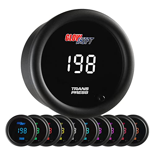 GlowShift 10 Color Digital 400 PSI Transmission Pressure Gauge Kit - Includes Electronic Sensor - Multi-Color LED Display - Tinted Lens - for Car & Truck - 2-1/16" (52mm)