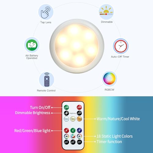 Image of FINCMY Boho Wall Decor Battery Operated Wall Sconce Set of 2, 18 RGB Colors Wall Lights Changeable Dimmable Wireless Wall Sconces for Bedroom Living Room Hallway, Natural Hemp Rope Boho Decor