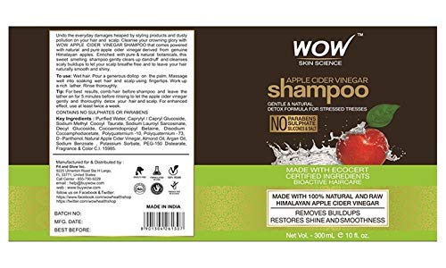 Wow Apple Cider Vinegar Shampoo 6.8 fl oz + Wow Hair Conditioner 3.38 fl oz Sulphate & Parabeen Free Product Name