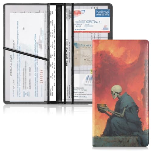 Car Registration and Insurance Holders Skulls Devil Print, PU Leather for License Documents Cards