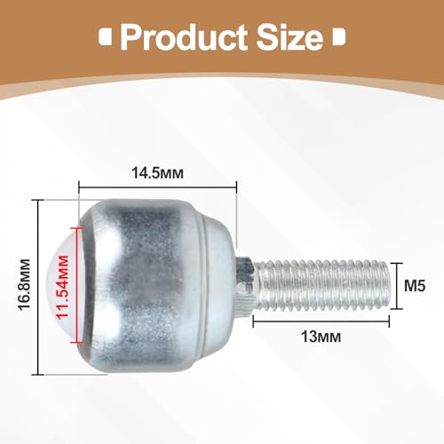CPROSP 10 Stück Kugelrollen mit M5 Gewindestange 16,5 mm, Kugelrollenlager 360º, Möbelrollen Klein Nylon, Schwenkkugelrollen für Transport von Möbeln, Küchengeräte, Industriemaschinen, Geräuschlos