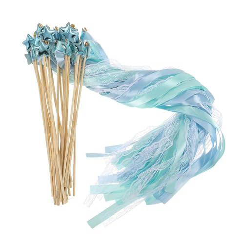 Image of 24 Pack Fairy Wands, Ribbon Lace Fairy Wands with Bells, Decorative Silk Stick with Streamers for Wedding Birthday Party, Pretty Pentagram Ribbon for Girls