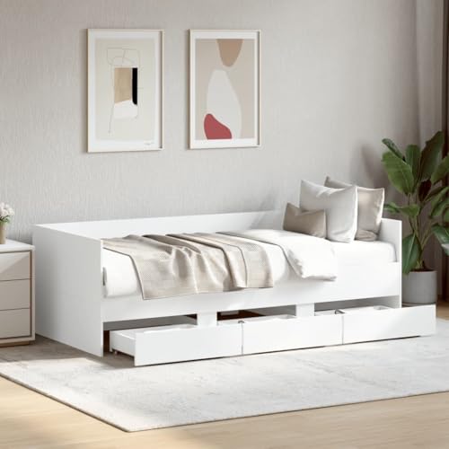 IKAYAA Tagesbett 100x200 mit 3 Schubladen Bett mit Stauraum Schlafsofa Sofabett Einzelbetten 100x200 Jugendbett Gästebett-Weiß-100 x 200 cm – Bild 3