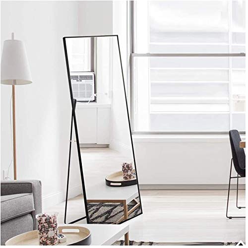 Espejo de longitud completa 150 x 40 cm, espejo de pie con marco simple, gran espejo de pared HD con gancho, reflejo de cristal HD transparente, irrompible y ligero (negro, 150 x 40 cm)