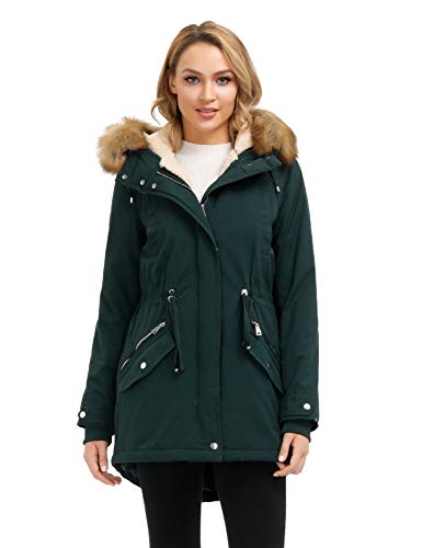 Royal Matrix Women's Warm Winter Parka Coat Hooded Sherpa Lined Winter Jacket with Zip Pockets (Dark Green, 2)