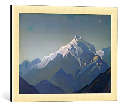 Kunst für Alle Image encadrée: Nikolai Konstantinowitsch Roerich Le Tibet Un monastère - Impression d'art décorative, en Cadre de Haute qualité, 55x40 cm, Doré Brossé