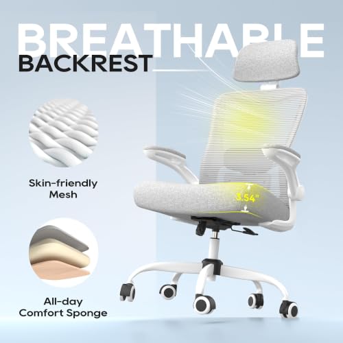 Image of Ergonomic Office Chair for Long Hours, Adjustable Padded Lumbar Support for Lower Back Relief, 330 lb Capacity, Comfortable Computer Desk Chair for Home Office, Work & Study
