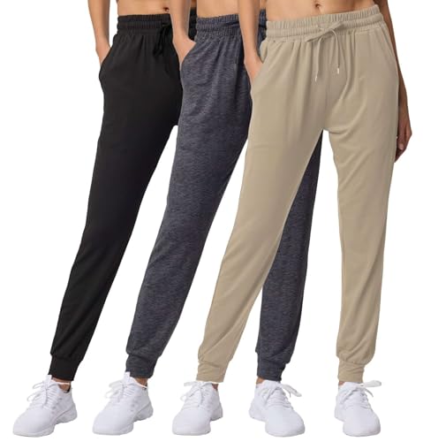 Image of 3 Pack Women's Joggers Sweatpants Lounge Pants Yoga Workout Pajama Pockets | Available In Plus Size, Stretchy, Loose, Comfy, Drawstring, Athletic, Casual, Travel, Summer, Gym, Hiking, Dance, Running