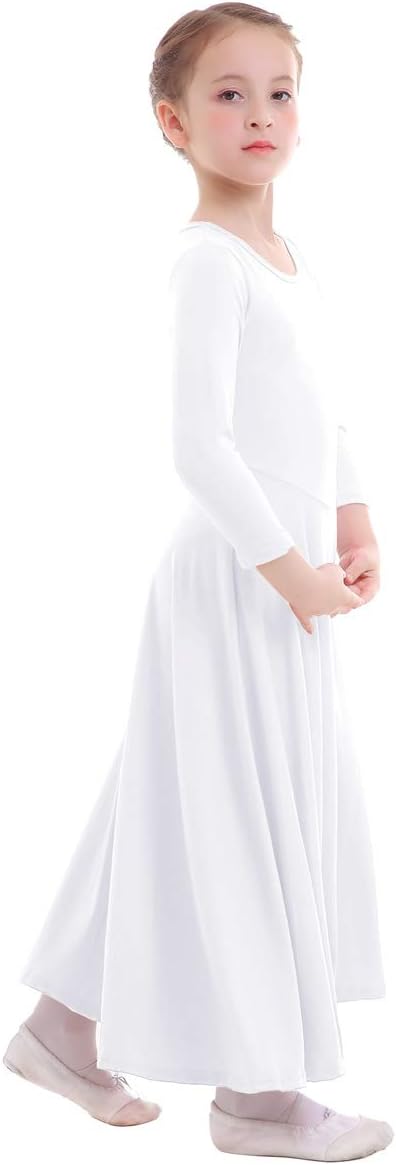 Z&X Girl's Long Sleeve Praise Dance Full Length Wide Swing Lyrical Dancewear Liturgical Worship Costume Dress - Image 6