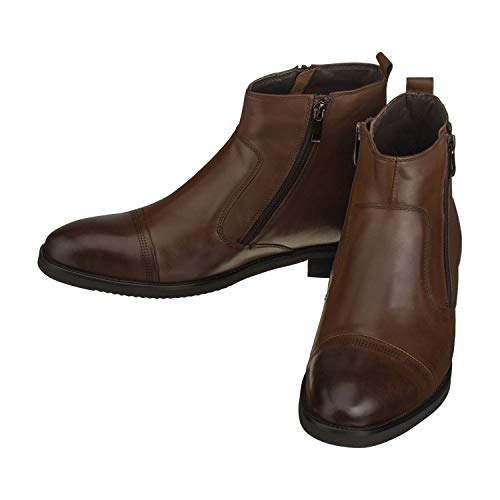 Image of CALTO Men's Invisible Height Increasing Elevator Shoes - Dark Brown Premium Leather Lightweight Zipper Boots - 2.8 Inches Taller - S28002 - Size 12 D(M) US