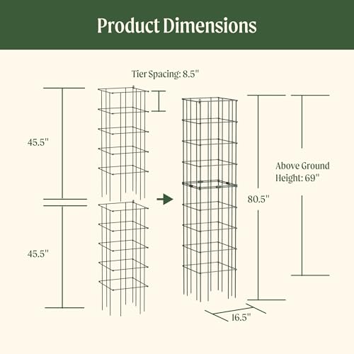 Image of Vego Garden Tomato Cage 16.5 inch Square Heavy-Duty for Garden & Pots, Rust-Resistant Tomato Stackable Heavy Gauge Plant Cage Trellis Support for Climbing Vegetables Plants
